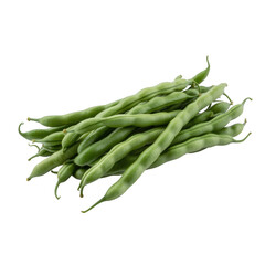 A pile of fresh, raw green beans, healthy and organic vegetables, isolated on a transparent background