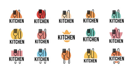 Kitchen Logo Collection: A diverse compilation of kitchen-themed logos. each logo features culinary elements. representing versatility and adaptability.