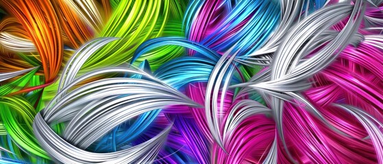 Chaotic stripes silver chrome hair color retro background.