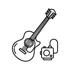 Acoustic guitar and amplifier line art icon illustration, perfect for music apps, sound design projects