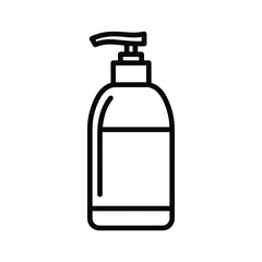 Line art icon of a pump bottle for liquid soap, hand sanitizer, or lotion on a white background