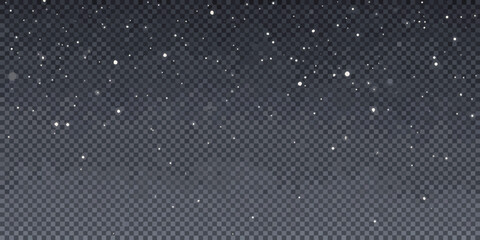 Realistic falling snow overlay on transparent background for winter season