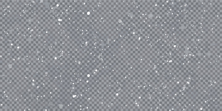 Realistic falling snow effect on transparent background for winter or christmas designs