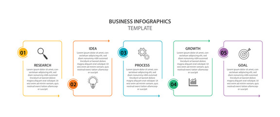 Editable business infographic template design with 5 steps. Infographic template which can be used for presentations banners, workflow layout, annual report, web design.