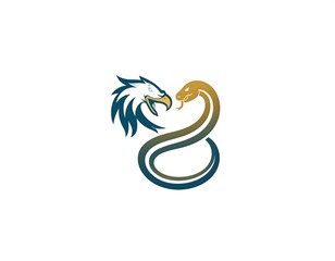 Eagle and snake confront in an stylized illustration on a white background