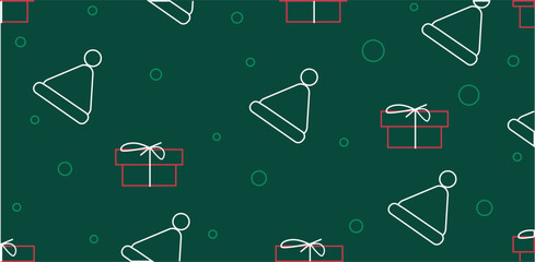 Simple Christmas vector line illustration with Christmas elements on green background. Season's greeting design for banner, poster, cover, greeting card.