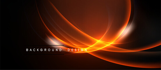 Abstract orange lines over black background. Dynamic curves create modern visual effect. Minimalist design suitable for digital projects.