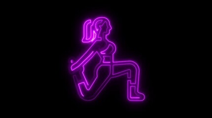 Purple neon outline of a woman performing a yoga stretch on a black background female stretching