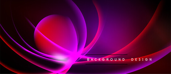 Abstract floral design. Vivid magenta, purple, red hues blend seamlessly. Dynamic curves create flowing, modern aesthetic. Background features dark gradients.