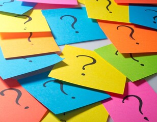Pile of Colorful Sticky Notes Covered with Question Marks