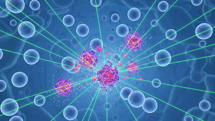 Laser beams targeting cancer cells symbolizing precise oncology treatment 57830990 1