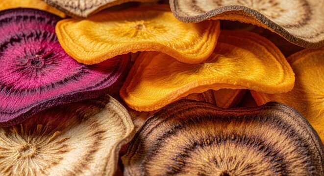 Close up view of healthy vegetable chips assortment