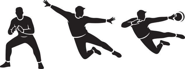 Silhouettes of athletes in dynamic poses, demonstrating sports action and movement
