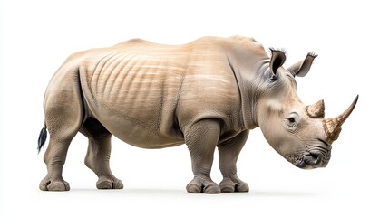 Obraz premium Majestic rhinoceros isolated on white background, wildlife animal portrait, african safari mammal