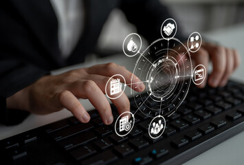 Concept of task management optimizes business efficiency. This system streamlines workflows, enhancing task management for project success and organizational productivity. Entice