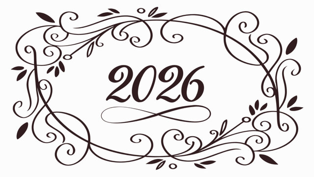 Elegant floral frame with the year 2026 in center, perfect for invitations and celebrations design element
