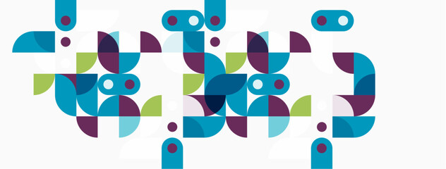 Abstract geometric shapes, teal, purple, green. Minimalist design, clean lines, modern aesthetic. Pattern repeats, creating visual texture.