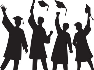 Graduation ceremony silhouette of students throwing caps in the air in celebration