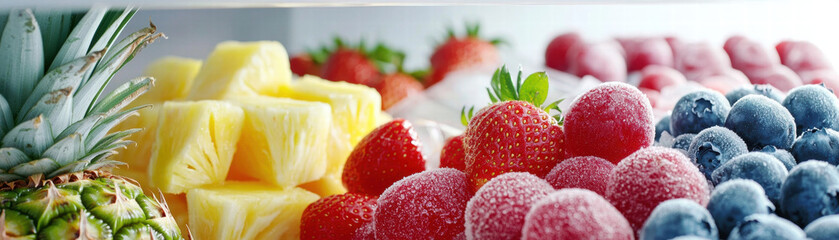 Fresh pineapple, pineapple chunks, strawberry, raspberry, blueberry, frozen berry