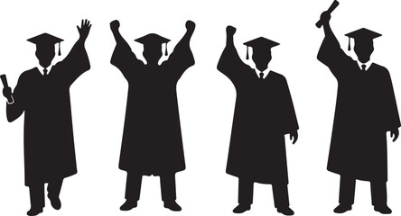 Graduation silhouettes with diplomas celebrate success and achievement in education