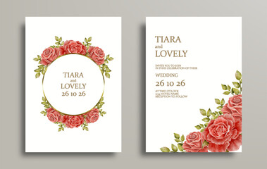 simple watercolor rose flower design for wedding invitation card template