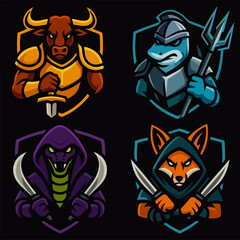 Hero Squad Esport Mascot Logo Set Lion Shark Fox Serpent Illustration