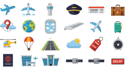 Collection of Aviation and Travel Related Icons and Symbols.
