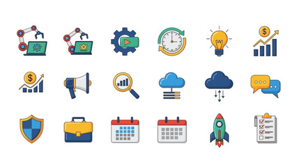 Collection of Business and Technology Icons for Digital Marketing.