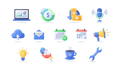 Set of colorful business and technology icons for web and app design.