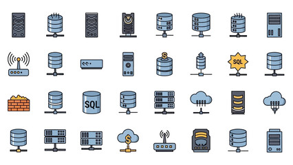 Collection of Server and Network Infrastructure Icons for Data Centers.
