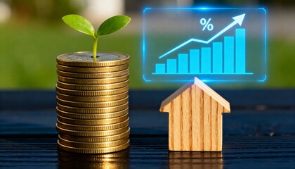 pile of coins increases, saving to buy a house, investment concept