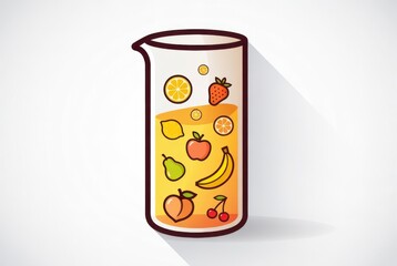 Laboratory beaker with fruit essences and flavor icons
