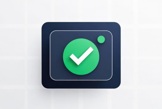 Digital ledger block with smart contract checkmark icon
