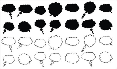Thought bubble icon set. Thinking cloud icon set. Speech bubble, Speak bubble text icon. Think bubble icon.