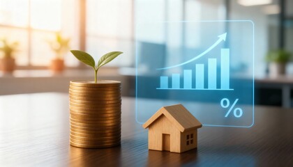 pile of coins increases, saving to buy a house, investment concept