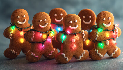 Festive Gingerbread Men with Christmas Lights - A Holiday Delight.