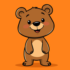 Fototapeta premium Adorable little brown bear character illustration, cheerfully standing with a big smile and rosy cheeks, perfect for children's designs and happy themes on a vibrant background