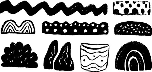 Silhouette hand-drawn outline design features various shapes and strokes. This set showcases black illustrations in a modern vector style.