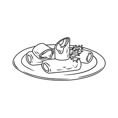 Thin Line Illustration of Indonesian Snack Risoles Mayo on a Plate