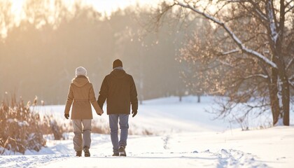 Couple Enjoying a Winter Walk A Heartwarming Scene of Shared Moments and Outdoor Activities in Snow