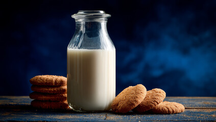 Classic Milk and Cookies Still Life Composition.