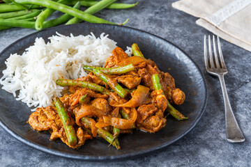 Pork and green beans masala with basmati rice