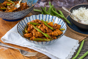 Pork and green beans masala with basmati rice