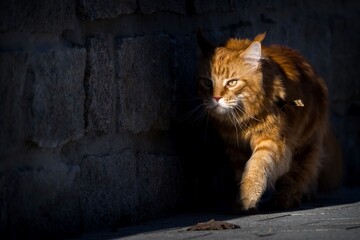 Maine Coon cat outside in the sun