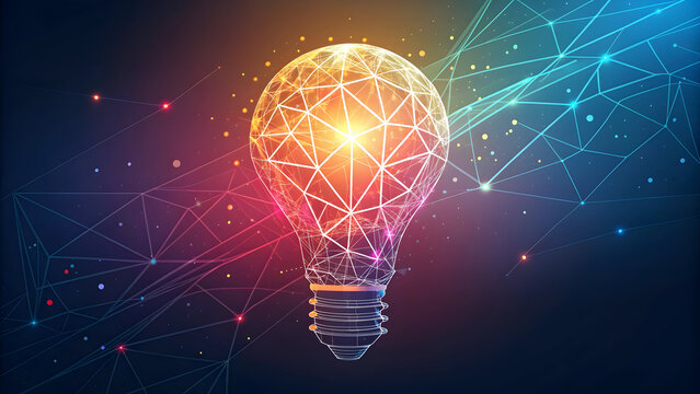 Glowing abstract polygonal lightbulb with interconnected network lines and dots full hd 4k stock image download