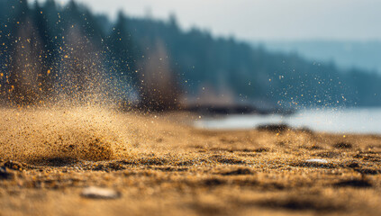 Ephemeral Beauty - Sand Particles Dancing on the Shoreline.