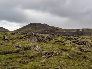 lava fields and volcanism on Reykjanes Peninsula in Iceland