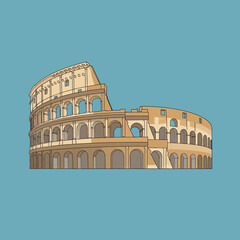 Naklejka premium Illustration of a large ancient amphitheater with many arches and levels.