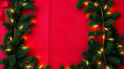 Christmas wreath and festive frames with tree fir branches and holiday decorations