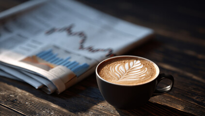 Morning Ritual - Coffee and Newspaper on Rustic Wooden Table.